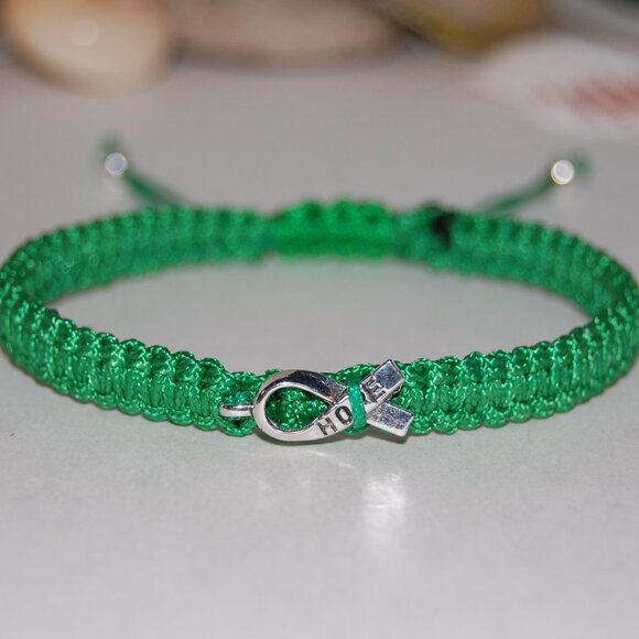 Awareness Bracelet,Green Ribbon Bracelet,Fight Lymphoma,Mental Illness - Picture 2 of 2